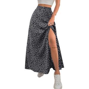 imageAvanova Women Boho Floral Slit Maxi Skirt Split Thigh High Waisted Long Sexy SkirtFloral Black