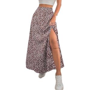 imageAvanova Women Boho Floral Slit Maxi Skirt Split Thigh High Waisted Long Sexy SkirtFloral Brown