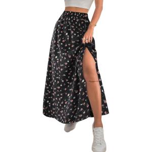 imageAvanova Women Boho Floral Slit Maxi Skirt Split Thigh High Waisted Long Sexy SkirtFloral Pink