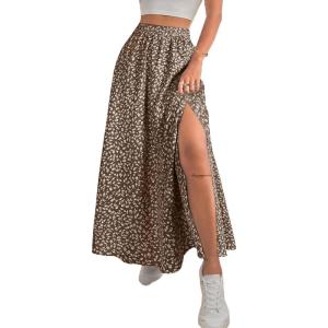 imageAvanova Women Boho Floral Slit Maxi Skirt Split Thigh High Waisted Long Sexy SkirtKhaki