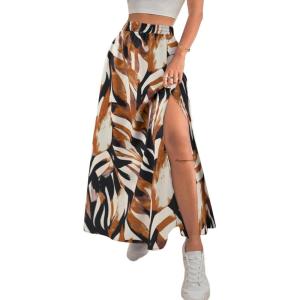 imageAvanova Women Boho Floral Slit Maxi Skirt Split Thigh High Waisted Long Sexy SkirtMuti Leaf