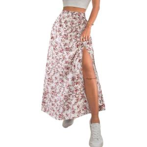 imageAvanova Women Boho Floral Slit Maxi Skirt Split Thigh High Waisted Long Sexy SkirtPink Floral