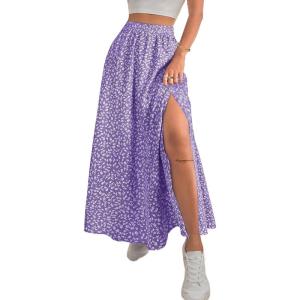 imageAvanova Women Boho Floral Slit Maxi Skirt Split Thigh High Waisted Long Sexy SkirtPurple