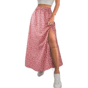 imageAvanova Women Boho Floral Slit Maxi Skirt Split Thigh High Waisted Long Sexy SkirtRed Floral