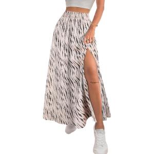 imageAvanova Women Boho Floral Slit Maxi Skirt Split Thigh High Waisted Long Sexy SkirtStripe Apricot