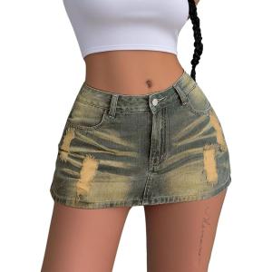 imageAvanova Women Denim Mini Skirt Jean Skort Sexy High Waisted Asymmetrical Stretch Short SkirtsGrey Blue