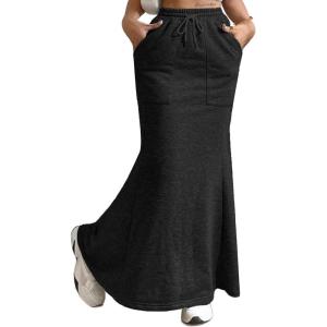 imageAvanova Women High Waisted Mermaid Skirt Drawstring Pocket Maxi Long SkirtBlack
