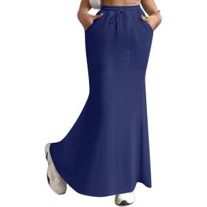 imageAvanova Women High Waisted Mermaid Skirt Drawstring Pocket Maxi Long SkirtBlue