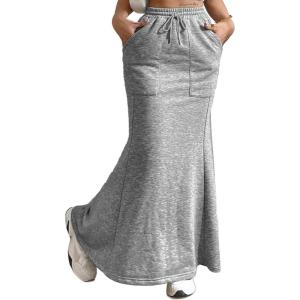 imageAvanova Women High Waisted Mermaid Skirt Drawstring Pocket Maxi Long SkirtDark Grey