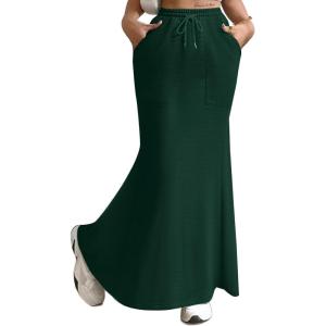 imageAvanova Women High Waisted Mermaid Skirt Drawstring Pocket Maxi Long SkirtGreen