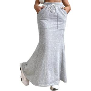 imageAvanova Women High Waisted Mermaid Skirt Drawstring Pocket Maxi Long SkirtGrey