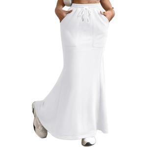 imageAvanova Women High Waisted Mermaid Skirt Drawstring Pocket Maxi Long SkirtWhite