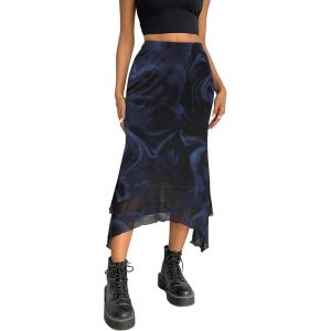 imageAvanova Women Mesh Asymmetrical Mermaid Midi Skirt High Waist Fishtail Long SkirtBlack Blue