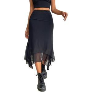 imageAvanova Women Mesh Asymmetrical Mermaid Midi Skirt High Waist Fishtail Long SkirtBlack a
