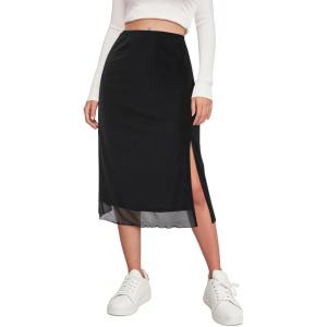 imageAvanova Women Slit Midi Skirt High Waisted Split Summer Casual Drawstring Pockets Sweat SkirtBlack Mesh