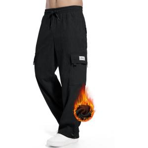 imageTapata Mens 283032 Fleece Lined Corduroy Cargo Pants Heavyweight Baggy Sweatpants Casual Elastic Waist SlacksBlack