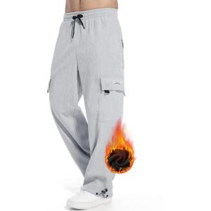 imageTapata Mens 283032 Fleece Lined Corduroy Cargo Pants Heavyweight Baggy Sweatpants Casual Elastic Waist SlacksLight Grey