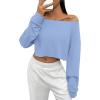 imageAvanova Women Off Shoulder Boat Neck Crop Tops Long Sleeves Oversized Loose Tee ShirtsBaby Blue