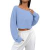 imageAvanova Women Off Shoulder Boat Neck Crop Tops Long Sleeves Oversized Loose Tee ShirtsBaby Blue