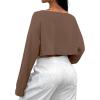 imageAvanova Women Off Shoulder Boat Neck Crop Tops Long Sleeves Oversized Loose Tee ShirtsBrown