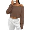 imageAvanova Women Off Shoulder Boat Neck Crop Tops Long Sleeves Oversized Loose Tee ShirtsBrown