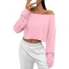 imageAvanova Women Off Shoulder Boat Neck Crop Tops Long Sleeves Oversized Loose Tee ShirtsPink