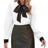 imageAvanova Bow Tie Neck Blouse Bishop Long Sleeve Shirts Work Business Dressy Casual TopsWhite a