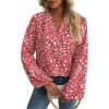 imageAvanova Women Boho Floral Blouses V Neck Top Lantern Long Sleeve ShirtFloral Red