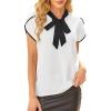 imageAvanova Women Bow Tie Neck Short Sleeve Blouses Tulip Petal Sleeve Shirts Work Business Tops White Medium
