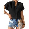 imageAvanova Women Button Down Short Sleeve Shirt Blouse V Neck Work Business Top Black Large