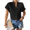 imageAvanova Women Button Down Short Sleeve Shirt Blouse V Neck Work Business Top Black Large