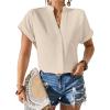 imageAvanova Women Button Down Short Sleeve Shirt Blouse V Neck Work Business TopApricot