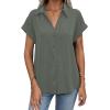 imageAvanova Women Button Down Short Sleeve Shirt Blouse V Neck Work Business TopArmy Green