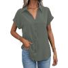 imageAvanova Women Button Down Short Sleeve Shirt Blouse V Neck Work Business TopArmy Green