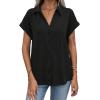 imageAvanova Women Button Down Short Sleeve Shirt Blouse V Neck Work Business TopBlack C