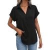 imageAvanova Women Button Down Short Sleeve Shirt Blouse V Neck Work Business TopBlack C
