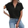 imageAvanova Women Button Down Short Sleeve Shirt Blouse V Neck Work Business TopBlack C
