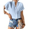 imageAvanova Women Button Down Short Sleeve Shirt Blouse V Neck Work Business TopBlue