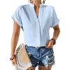 imageAvanova Women Button Down Short Sleeve Shirt Blouse V Neck Work Business TopBlue