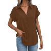 imageAvanova Women Button Down Short Sleeve Shirt Blouse V Neck Work Business TopBrown