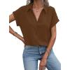 imageAvanova Women Button Down Short Sleeve Shirt Blouse V Neck Work Business TopBrown