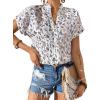 imageAvanova Women Button Down Short Sleeve Shirt Blouse V Neck Work Business TopFloral Beige