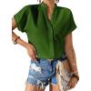 imageAvanova Women Button Down Short Sleeve Shirt Blouse V Neck Work Business TopGreen