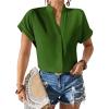 imageAvanova Women Button Down Short Sleeve Shirt Blouse V Neck Work Business TopGreen