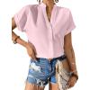 imageAvanova Women Button Down Short Sleeve Shirt Blouse V Neck Work Business TopPink