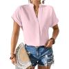 imageAvanova Women Button Down Short Sleeve Shirt Blouse V Neck Work Business TopPink
