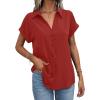 imageAvanova Women Button Down Short Sleeve Shirt Blouse V Neck Work Business TopRed