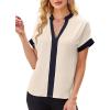 imageAvanova Women Color Block V Neck Short Sleeve Blouses Shirts Work Elegant Dressy TopsBeige Black
