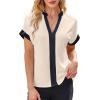 imageAvanova Women Color Block V Neck Short Sleeve Blouses Shirts Work Elegant Dressy TopsBeige Black