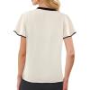 imageAvanova Women Color Block V Neck Short Sleeve Blouses Shirts Work Elegant Dressy TopsBeige Tie Neck